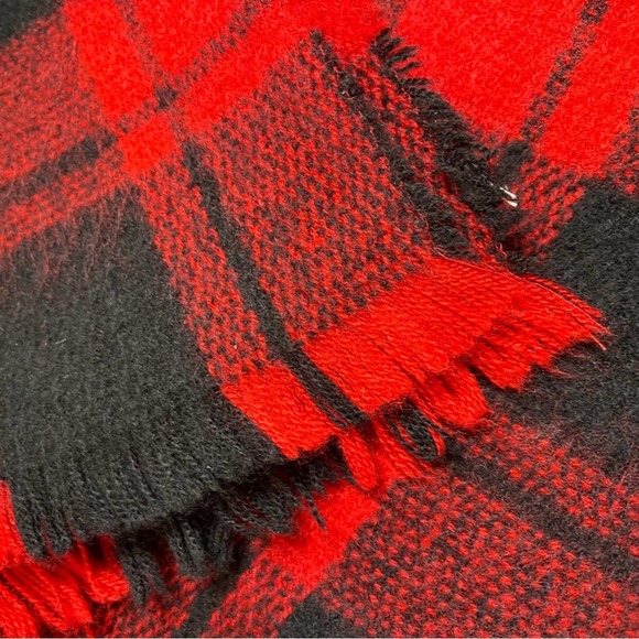 Black Red Plaid Tartan Oversized Scarf Wrap Throw Fringe Soft Blanket Cozy Fall - Picture 7 of 14